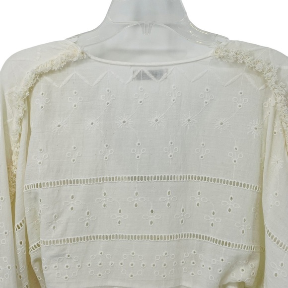 Zara Trf Collection Off-White Sheer Eyelet Fringe Wrap Boho Blouse - Sz S - Picture 12 of 16